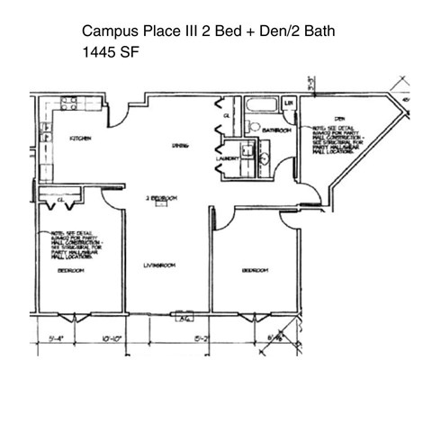 Floor plan for 2 beds, 1 bath, 1445 sqft